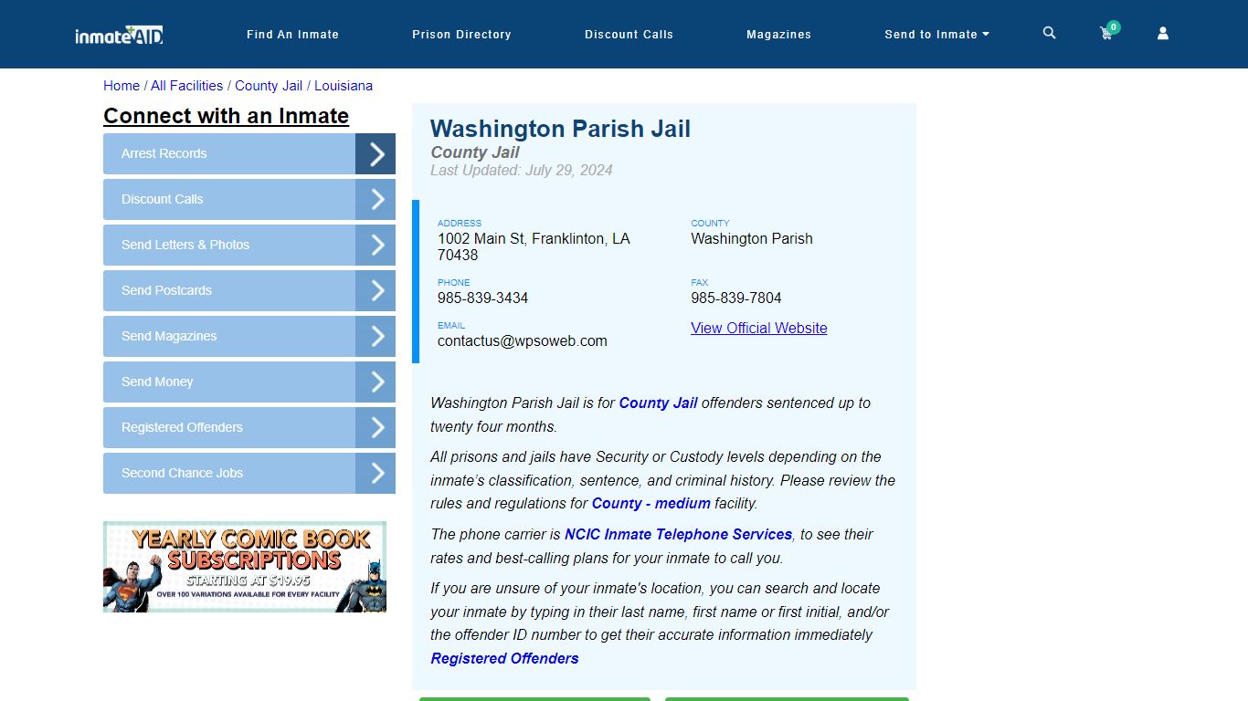 Washington Parish Jail - Inmate Locator